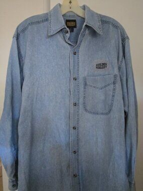 Golden Nugget Las Vegas Denim Shirt Mens L Embroidered Western Button Up